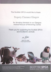 SSPCA thank you letter | HV Property Clearance Glasgow West Of Scotland